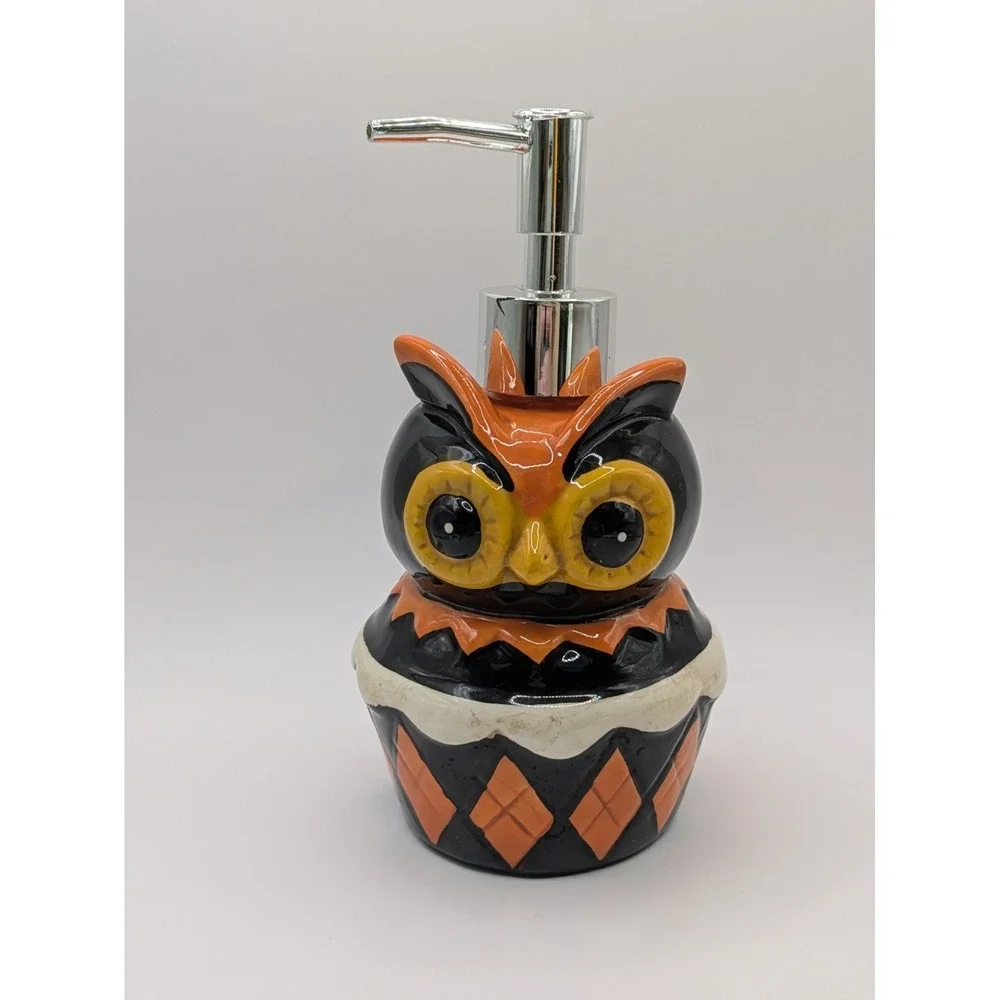 Halloween Johanna Parker Owl On A Cupcake‎ Ceramic Soap Dispenser And Creamer